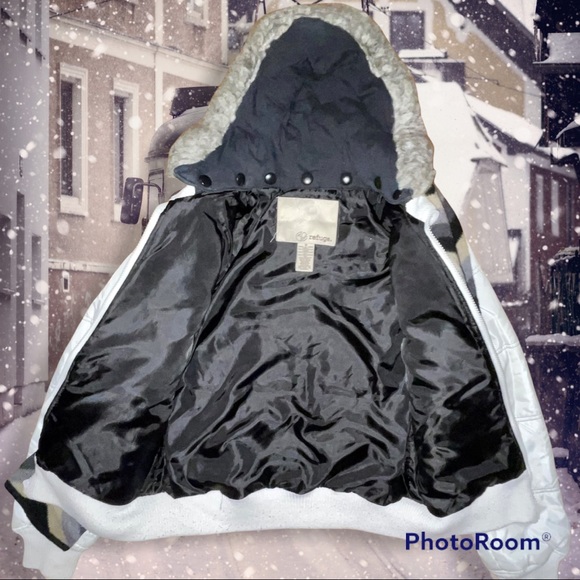 REFUGE Puffer Jacket w/ BANANA REPUBLIC Wool Scarf, Detachable Fur Hood, Wmn's M - Picture 5 of 16